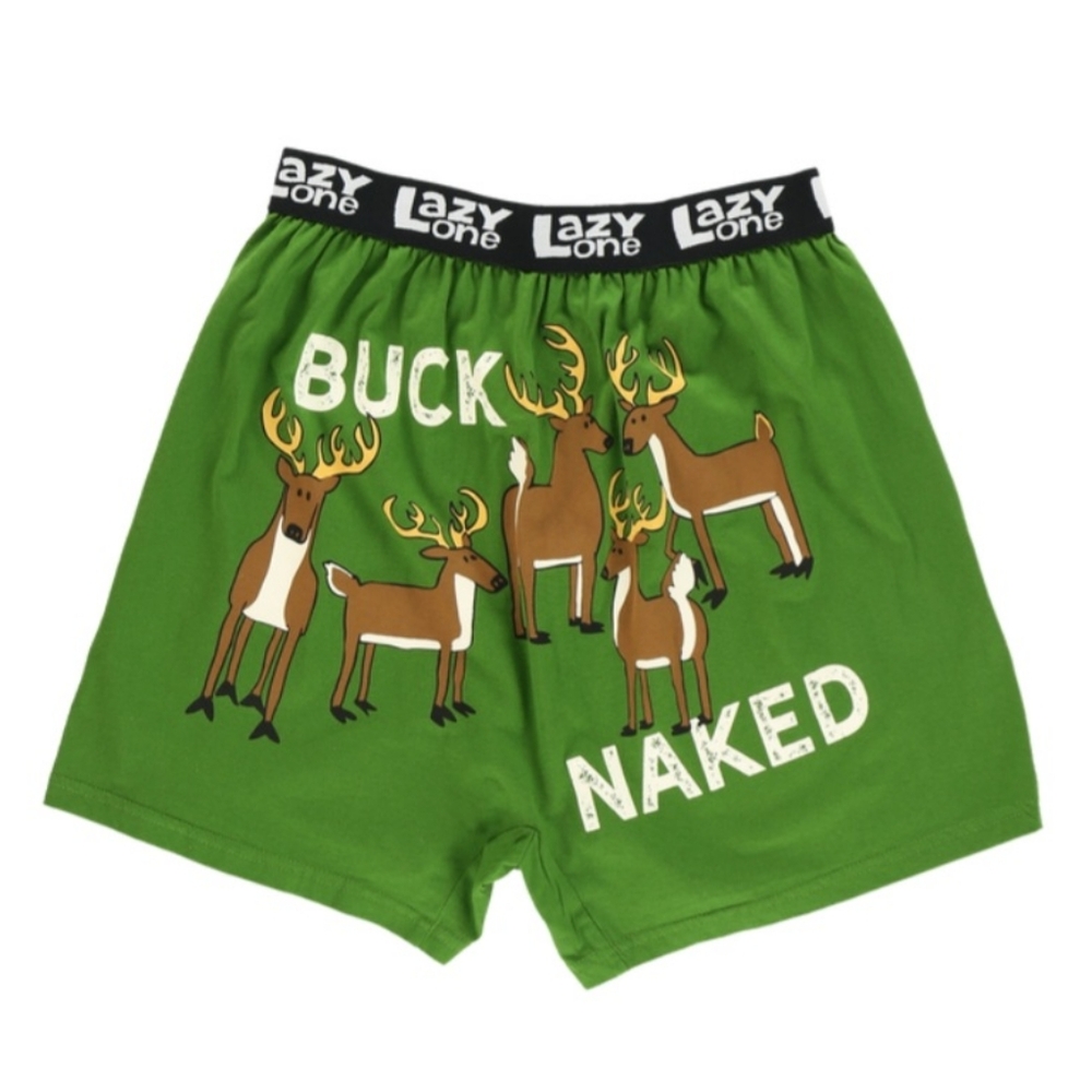 Lazy One Buck Naked Green Men's Deer Funny Boxer